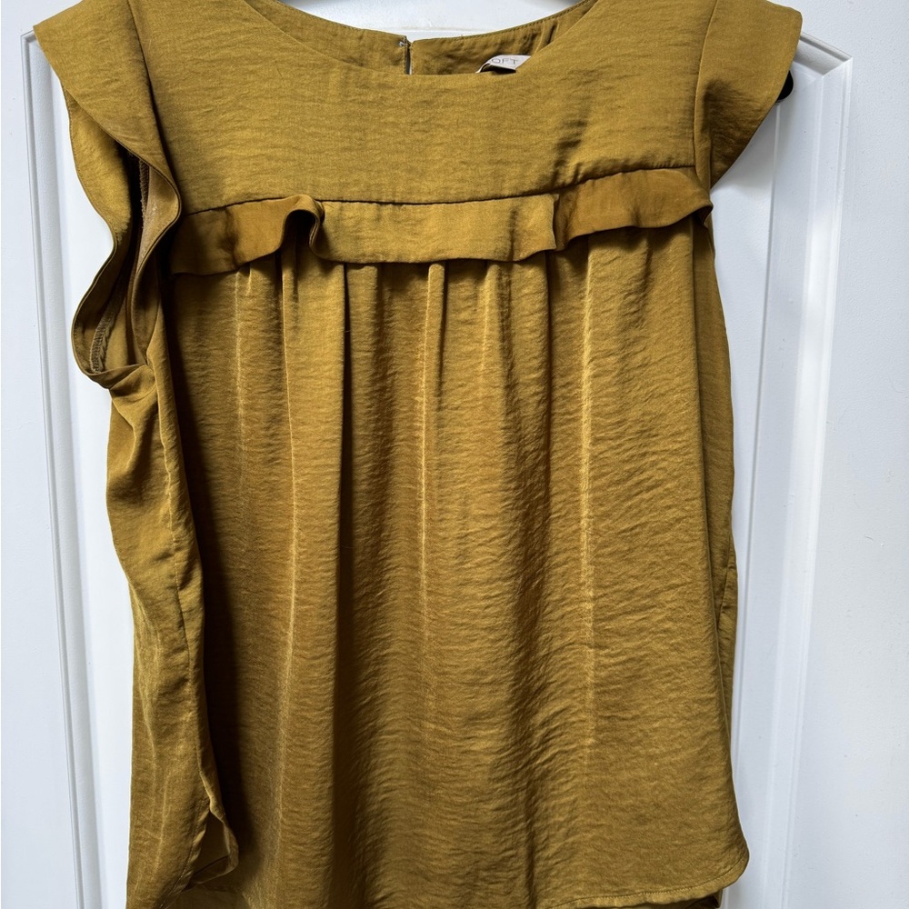 LOFT Yellow Ruffled Flutter Sleeve Blouse